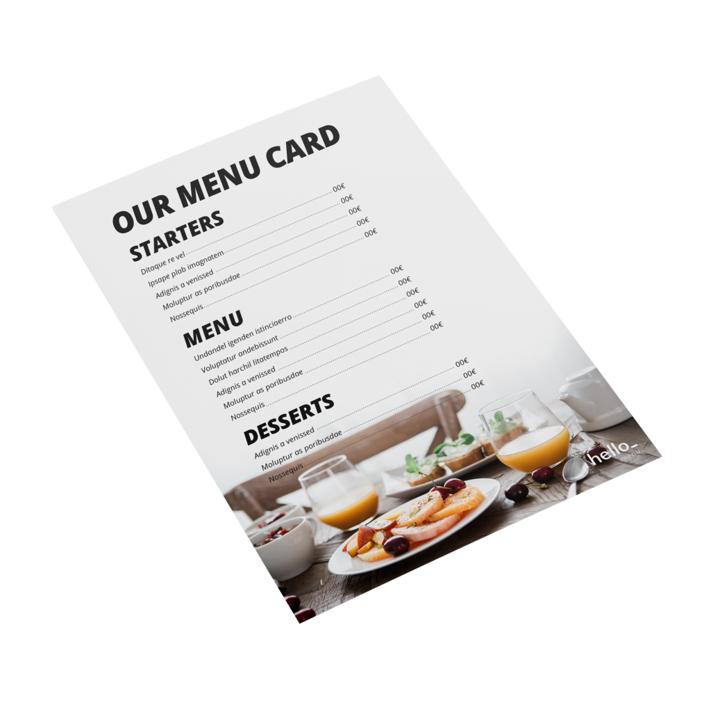 PVC Menu Cards