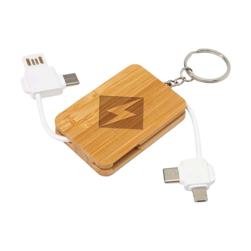6-in-1 Retractable Bamboo Charging Cable [reel6in1retractablebambookeyringchargingcable]