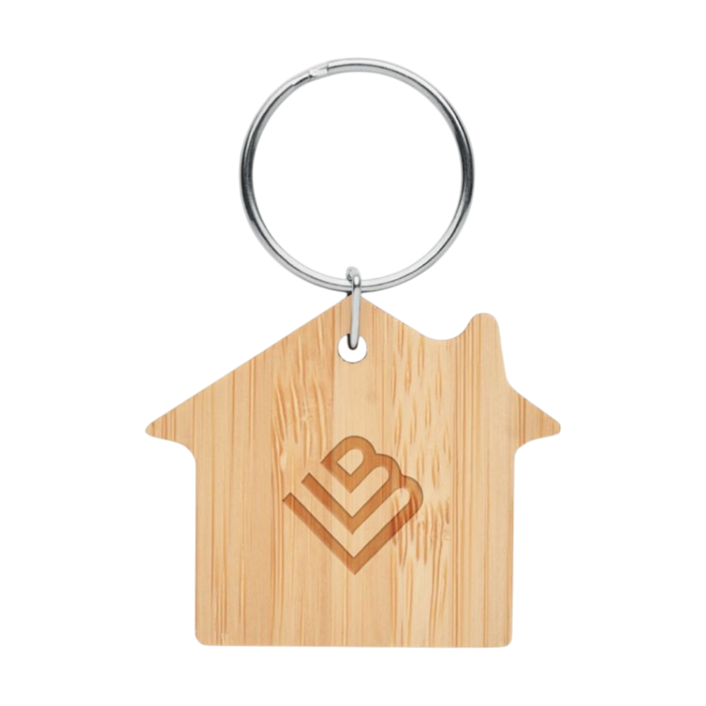 Bamboo House Shaped Key Ring [houseboohouseshapedbambookeyring]