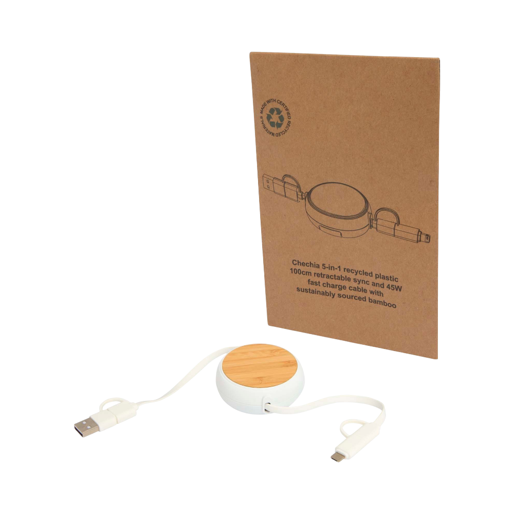 Chechia 5-in-1 Recycled Plastic Retractable Cable [chechia5in1recycledplastic100cmretractabledatasyncand45wfastchargecable]
