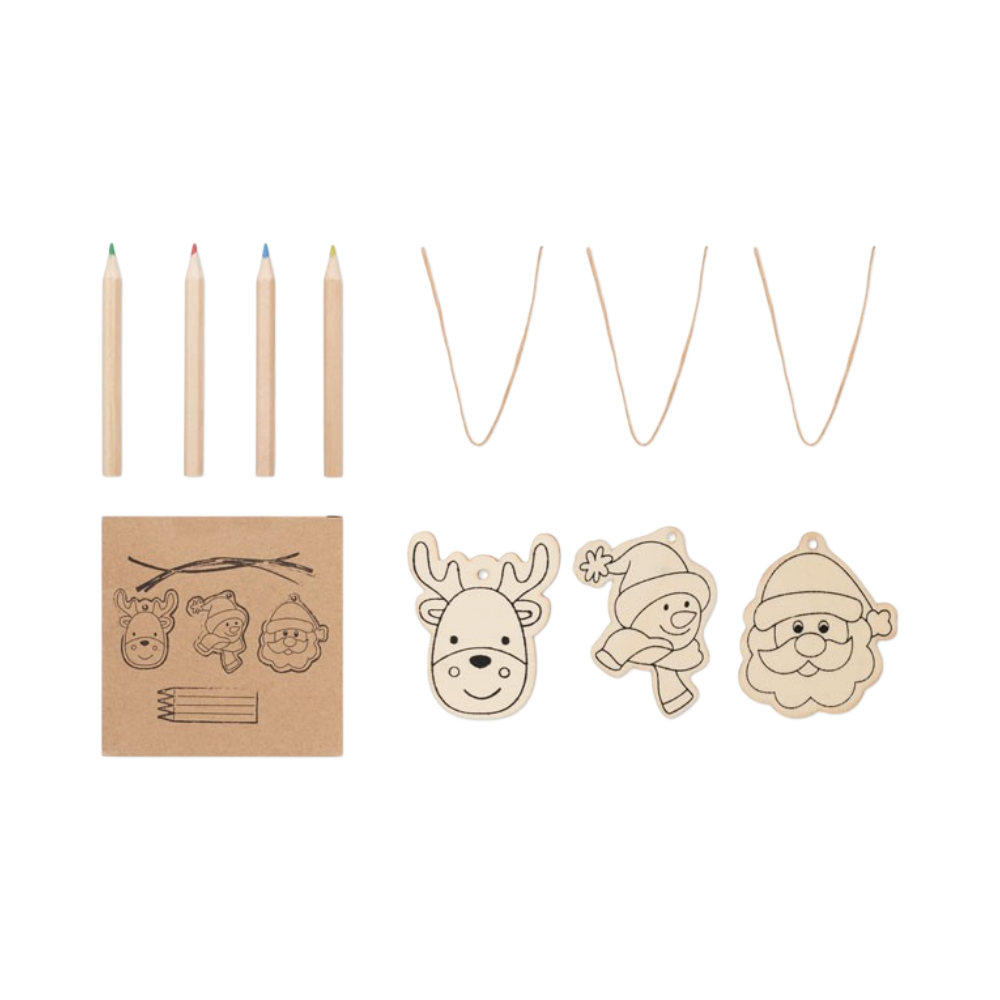 FUNCOOL Drawing Wooden Ornaments Set [setof3woodenchristmasornamentswith4colouringpencils]