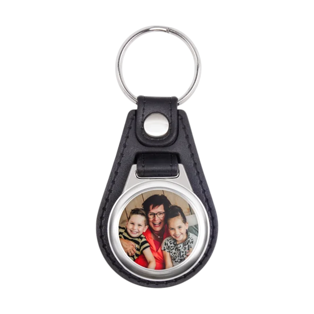 Personalised Imitation Leather Keyring with Photo [keychainwithphotoleatherround]
