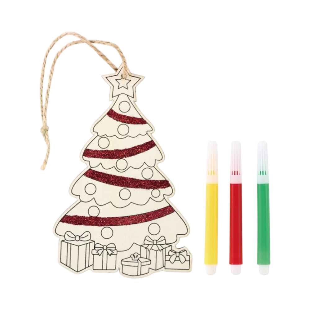 Poplar Wooden Christmas Tree Ornament [poplarwoodenchristmastreeornamentwith3colouringmarkersandjutecord]
