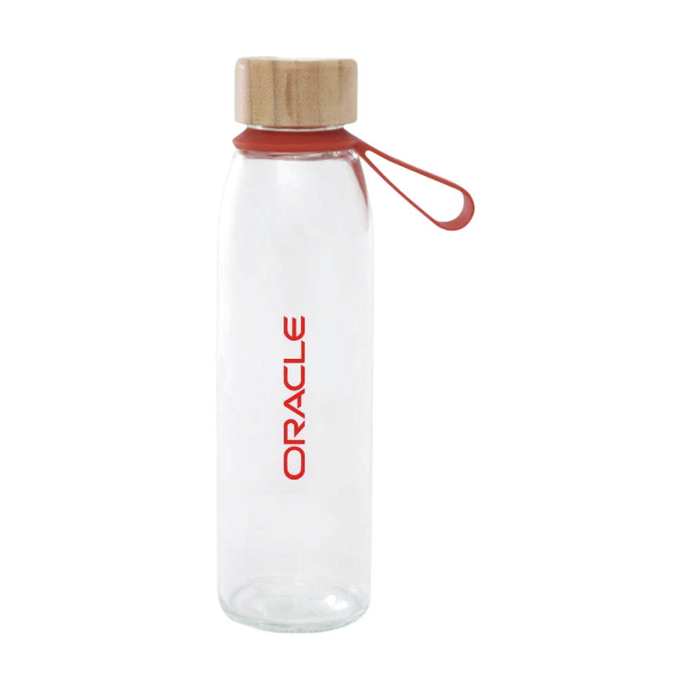 Porto Glass Water Bottle with Silicone Handle [porto500mlglasswaterbottlewithhandlebamboolid]