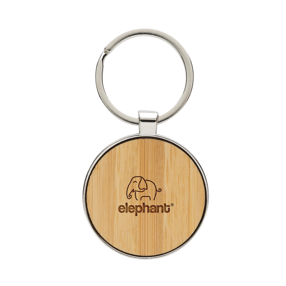 RCS Recycled Zinc Alloy Keychain with Bamboo [rcsrecycledzincalloyroundkeychainwithbamboo]