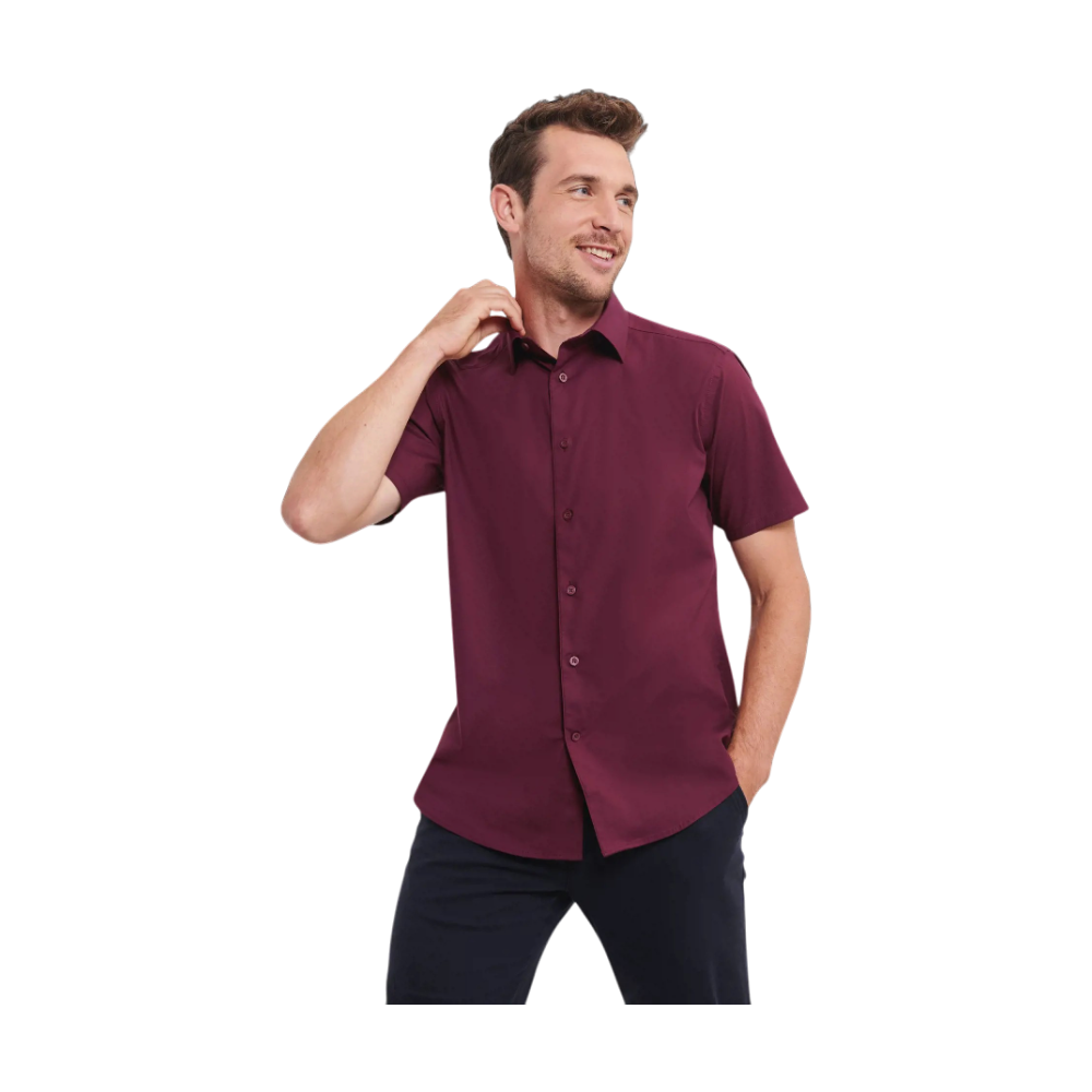 Russell Stretch Poplin Shirt [russellmenshortsleevefittedstretchshirt]