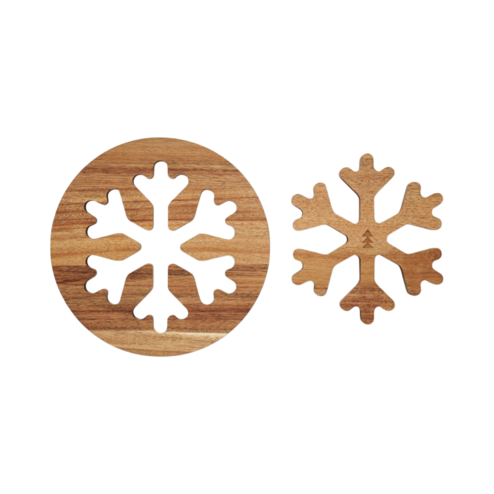 SCAGLIA Acacia Wooden Pot Holders Set [setof2acaciawoodpotholderwithsnowflakedesign]