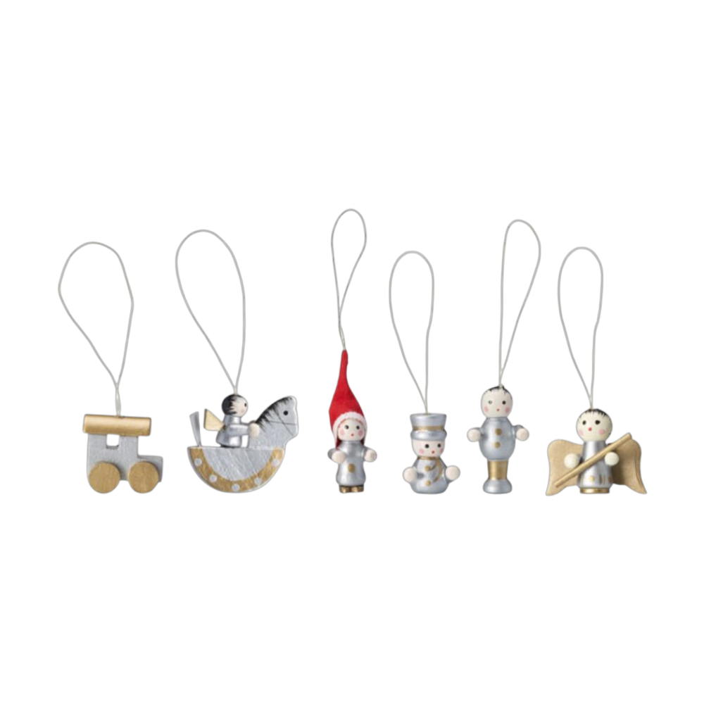 Wooden HELSINBORG Christmas Decoration Set [helsinborgsetof6woodenchristmastreehangers]
